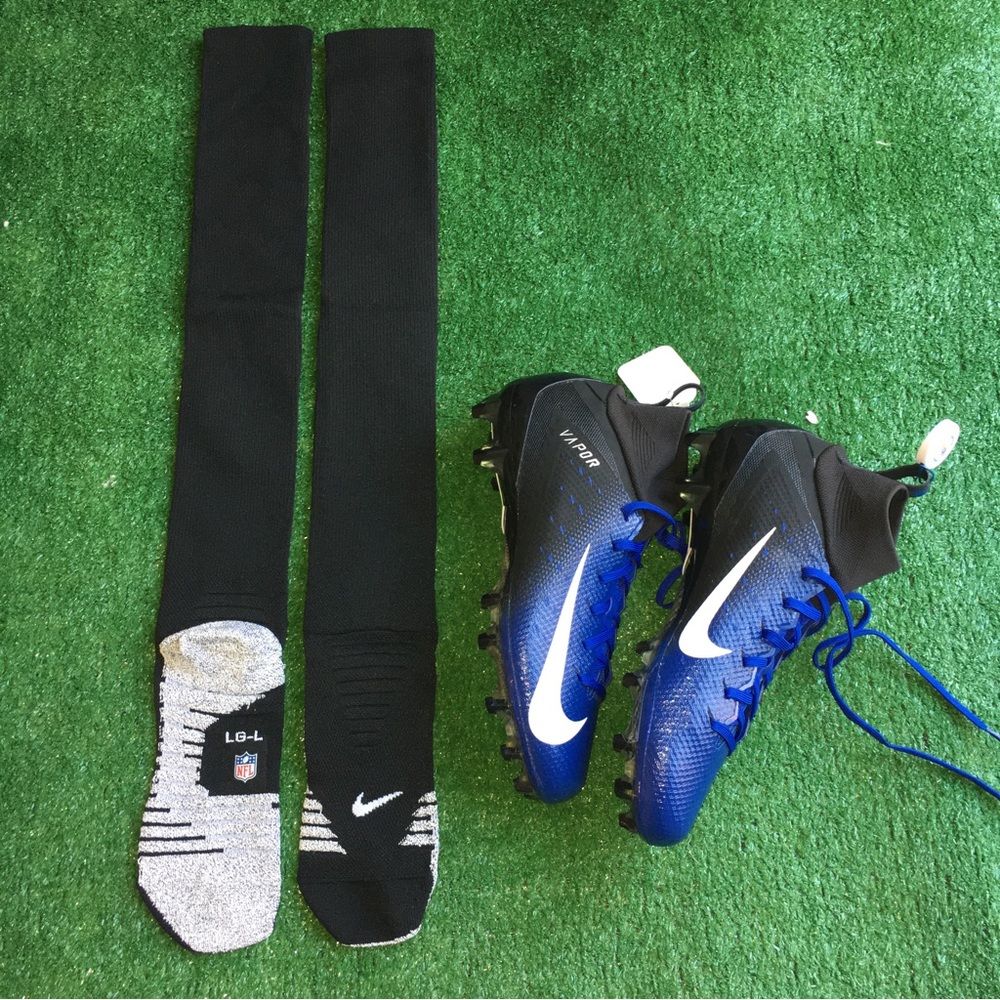 NEW NIKE VAPOR UNTOUCHABLE PRO TD 3 CLEATS SIZE 10 BLUE / WHITE WITH SOCKS